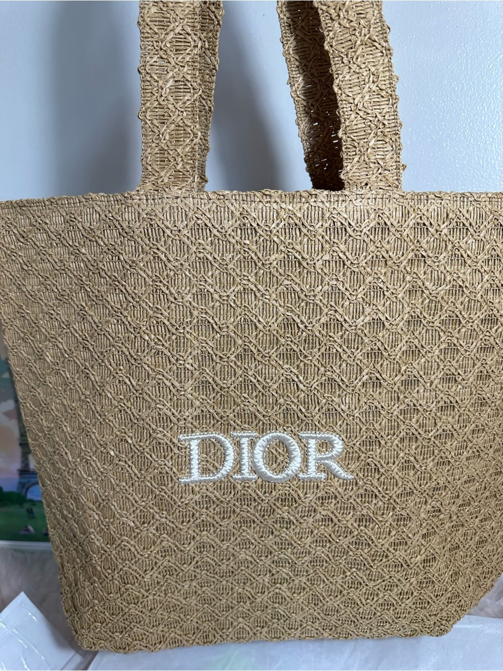 CD rafia tote bag